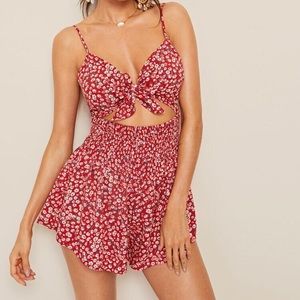 Red floral Front tie dress